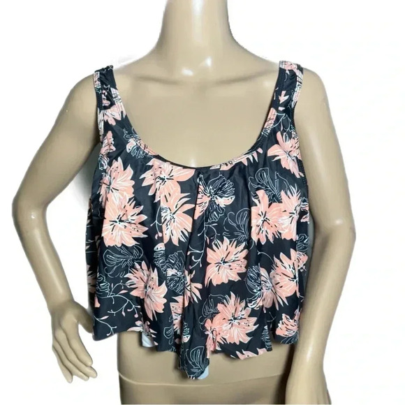 Women’s Floral Print Tankini Top Black Pink Bathing Suit Adjustable Top Sz M - Picture 3 of 9
